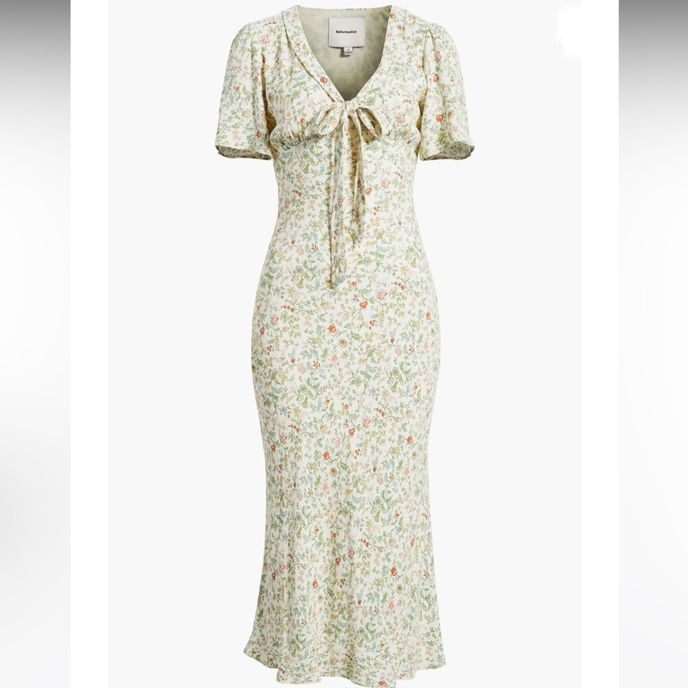 REFORMATION Tyra Floral Short Sleeve Midi Dress